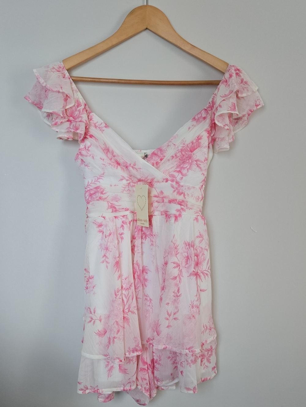 Allison & Kelly Pleated Floral Printed Tie Back Tiered Romper